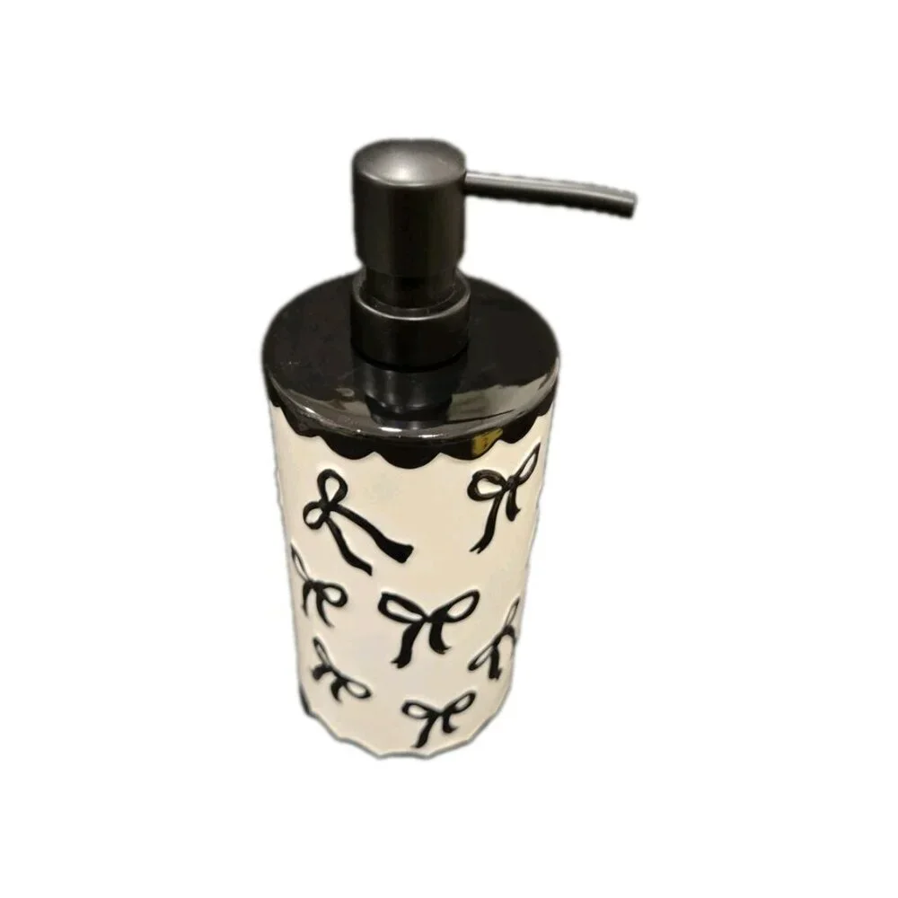 New Girly Soap Dispenser White & Black Bows Coquette Bathroon Vanity Decor
